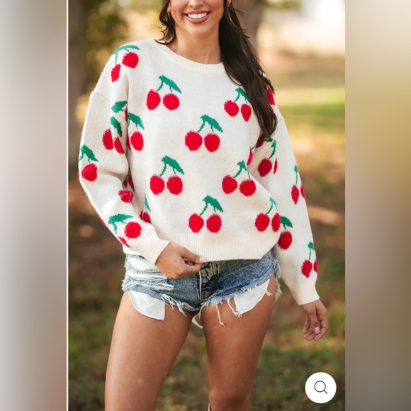 NWT &Merci “Sweet As Can Be” Ivory Cherry Print Sweater in size small - Picture 7 of 16